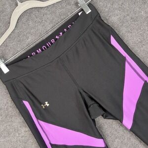 Under Armour HeatGear Compression Leggings Womens Large Black Purple Colorblock